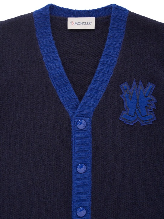 Moncler: Carded wool cardigan - Dark Blue - kids-boys_1 | Luisa Via Roma