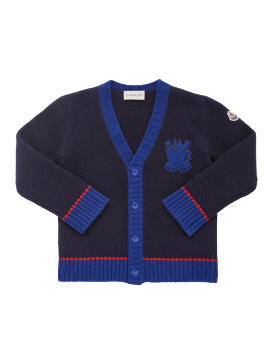 Moncler: Carded wool cardigan - Dark Blue - kids-boys_0 | Luisa Via Roma