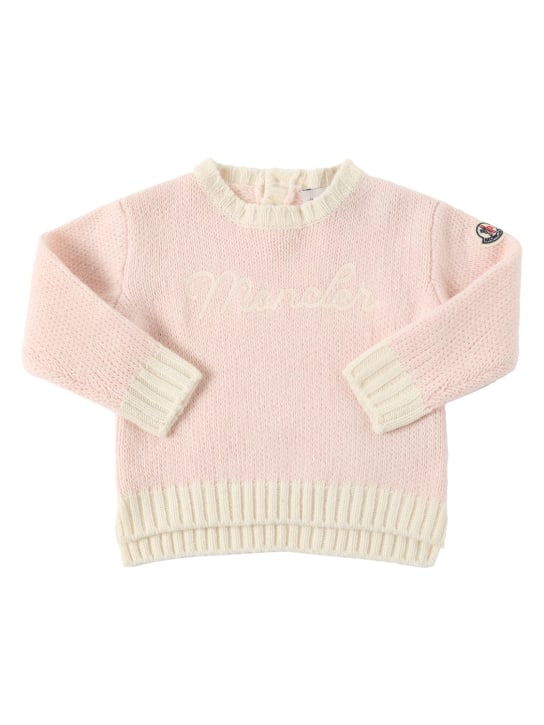 Moncler: Wool knit sweater - Pink - kids-girls_0 | Luisa Via Roma