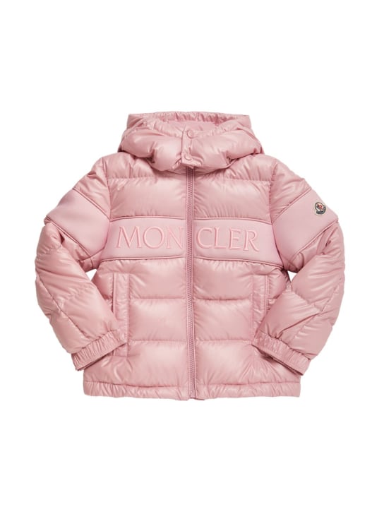 Moncler: Truyere shiny tech down jacket - Rose Pink - kids-girls_0 | Luisa Via Roma