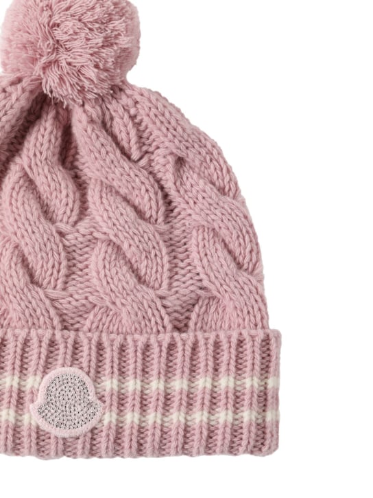 Moncler: Carded wool beanie - Bright Pink - kids-girls_1 | Luisa Via Roma