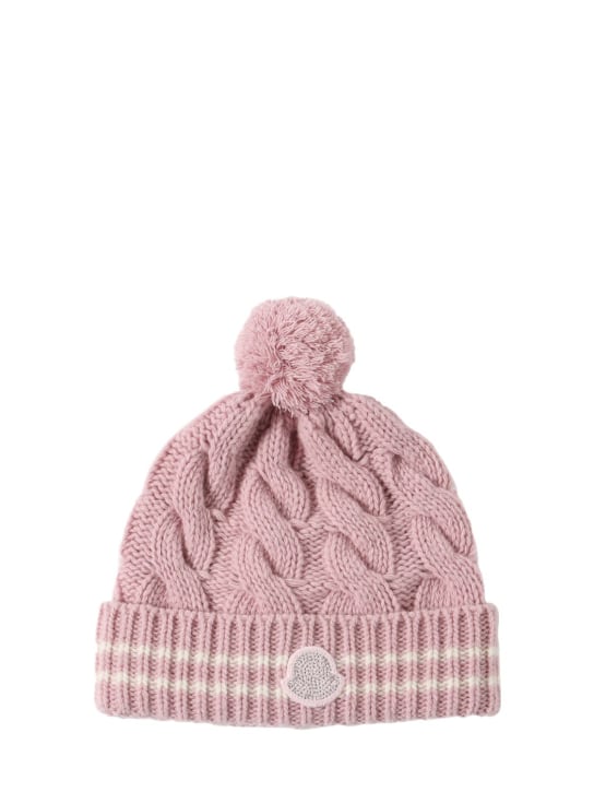 Moncler: Carded wool beanie - Bright Pink - kids-girls_0 | Luisa Via Roma