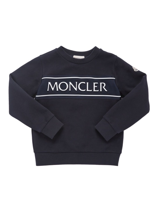 Moncler: Brushed cotton sweatshirt - Navy - kids-boys_0 | Luisa Via Roma