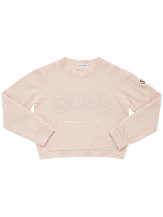 Moncler: Carded wool sweater - Light Pink - kids-girls_0 | Luisa Via Roma