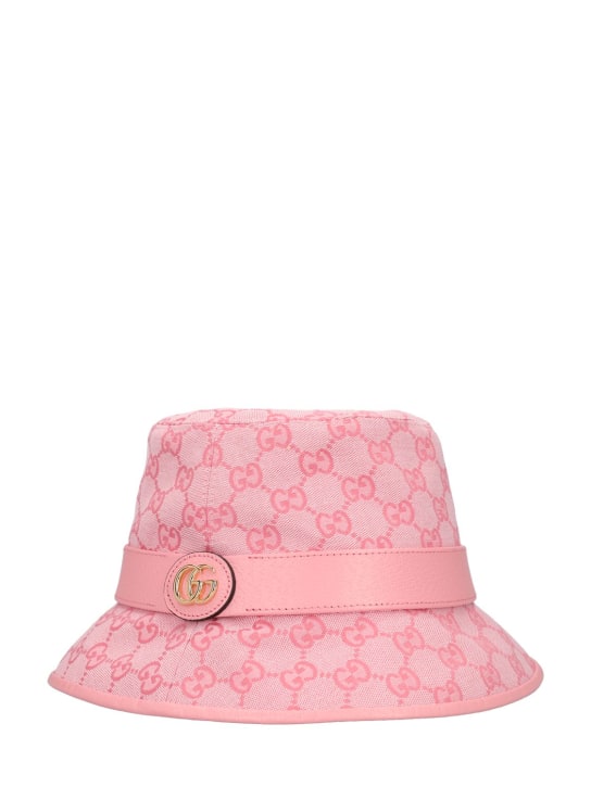 Gucci: Cappello bucket in tela di misto cotone logo GG - Rosa - women_1 | Luisa Via Roma