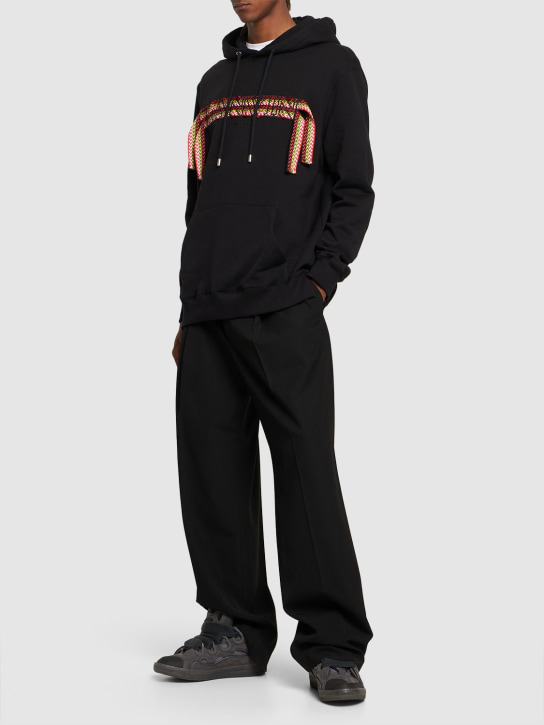Lanvin: Curb logo embroidery cotton hoodie - Black - men_1 | Luisa Via Roma