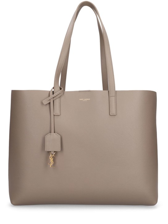 Saint Laurent: East/West leather shopping bag - Greyish Brown - women_0 | Luisa Via Roma