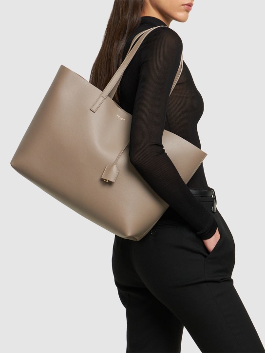 Saint Laurent: East/West leather shopping bag - Greyish Brown - women_1 | Luisa Via Roma