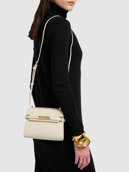 Saint Laurent: Mini Manhattan leather crossbody bag - Crema Soft - women_1 | Luisa Via Roma