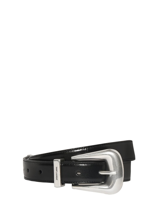 Saint Laurent: 25mm Boucle Folk leather belt - Black - women_0 | Luisa Via Roma