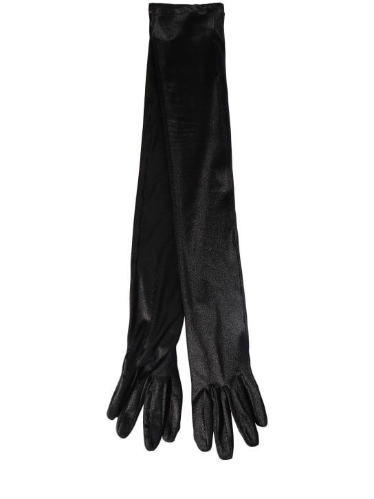 Saint Laurent: Nylon blend extra long gloves - Black - women_0 | Luisa Via Roma