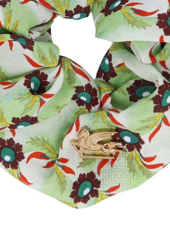 Etro: Printed silk scrunchie - Multi/Green - women_1 | Luisa Via Roma