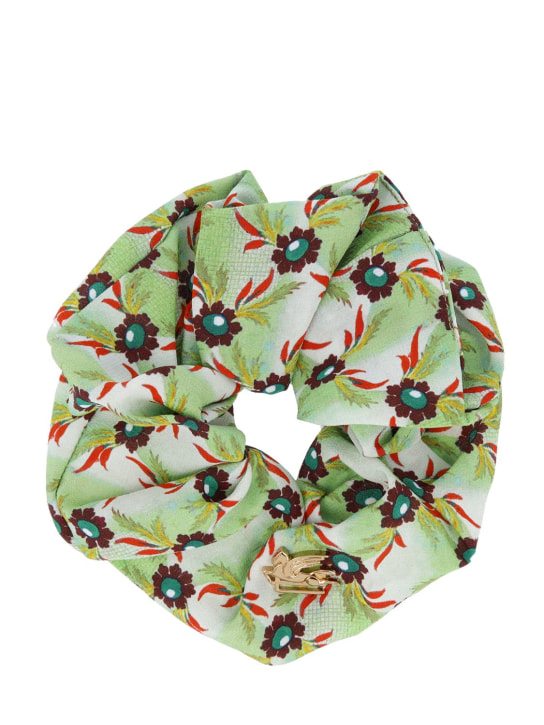 Etro: Printed silk scrunchie - Multi/Green - women_0 | Luisa Via Roma