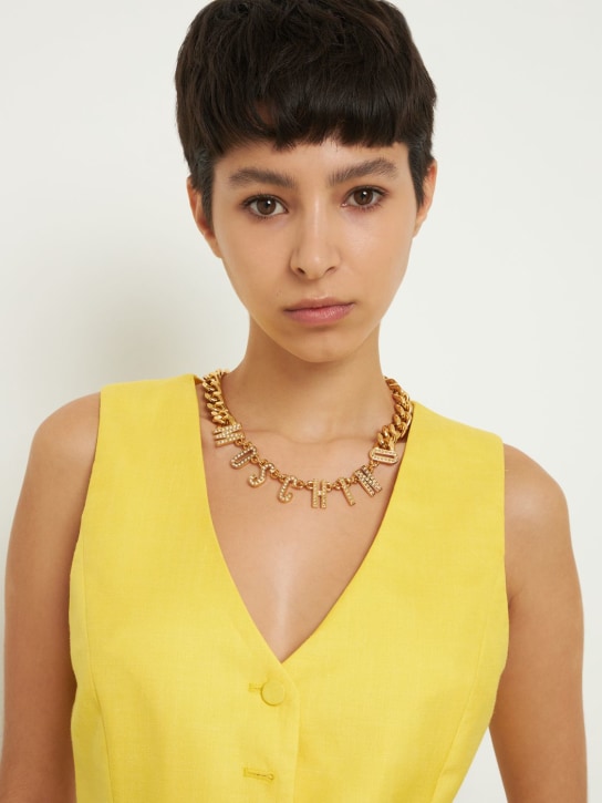 Moschino: Moschino crystal collar necklace - Gold/Crystal - women_1 | Luisa Via Roma