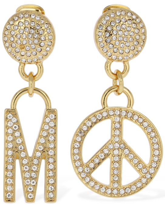 Moschino: Moschino crystal mismatched earrings - Gold/Crystal - women_0 | Luisa Via Roma