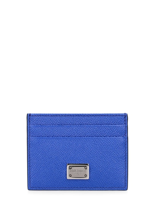Dolce&Gabbana: Logo plaque leather card holder - Bright Blue - men_0 | Luisa Via Roma