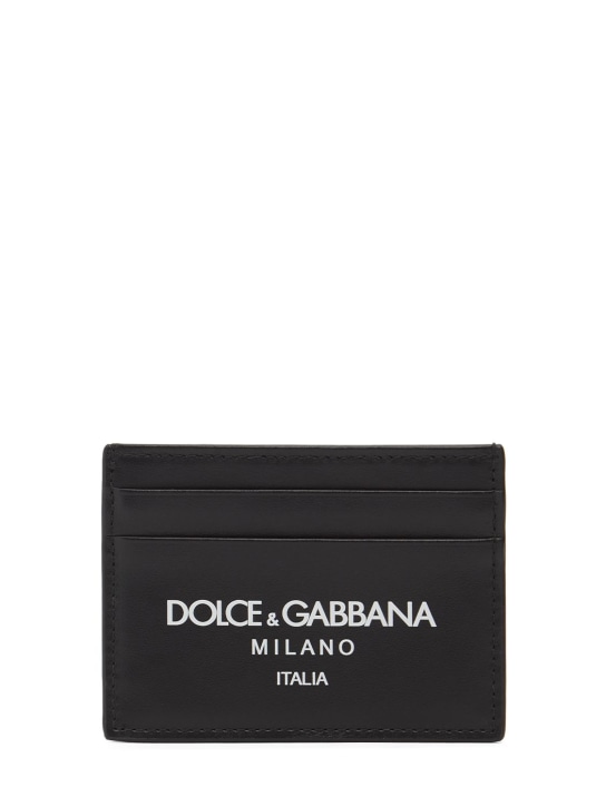 Dolce&Gabbana: Printed logo leather card holder - Black - men_0 | Luisa Via Roma