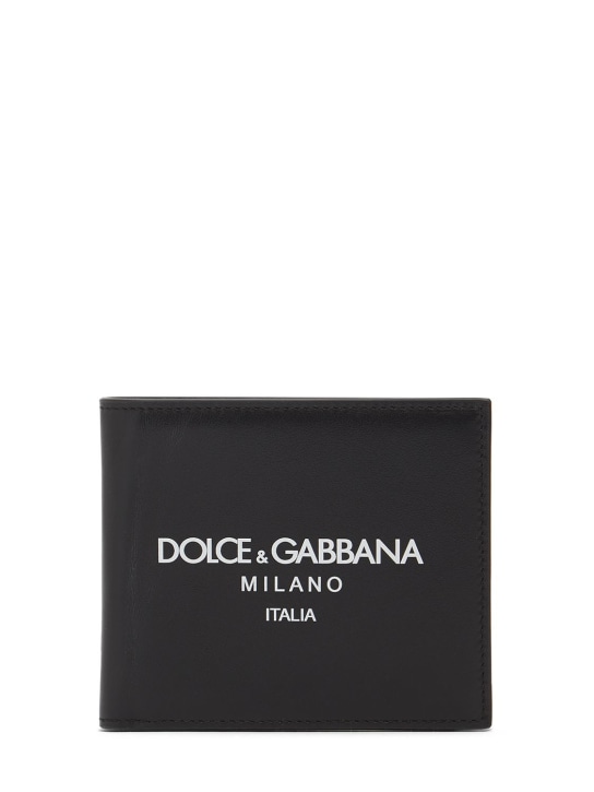 Dolce&Gabbana: Portefeuille en cuir imprimé logo - Noir - men_0 | Luisa Via Roma