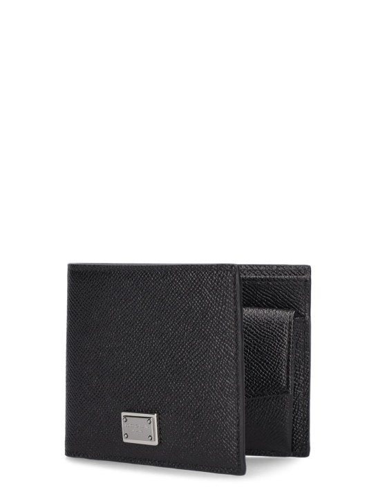 Dolce&Gabbana: Logo plaque leather wallet - Black - men_1 | Luisa Via Roma