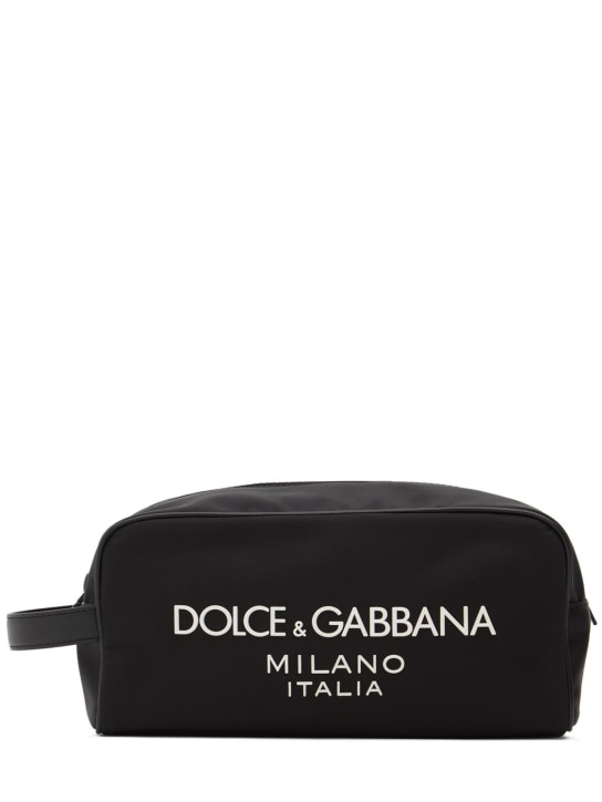 Dolce&Gabbana: Trousse de toilette en nylon à logo caoutchouté - Noir - men_0 | Luisa Via Roma