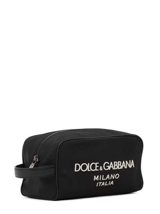Dolce&Gabbana: Trousse de toilette en nylon à logo caoutchouté - Noir - men_1 | Luisa Via Roma