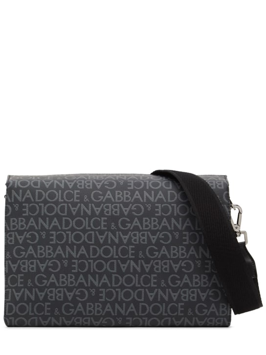 Dolce&Gabbana: Sacoche en jacquard à logo - Gris/Noir - men_0 | Luisa Via Roma