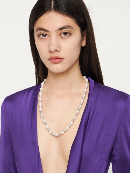 Magda Butrym: Double wrap faux pearl necklace - Pearl/Crystal - women_1 | Luisa Via Roma