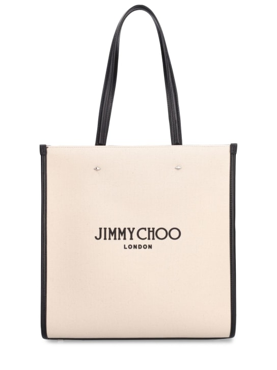 Jimmy Choo: Medium logo tote bag - Natural/Black/S - women_0 | Luisa Via Roma