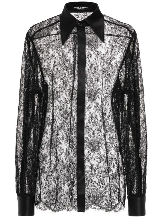 Dolce&Gabbana: Chantilly sheer satin & lace shirt - Black - women_0 | Luisa Via Roma