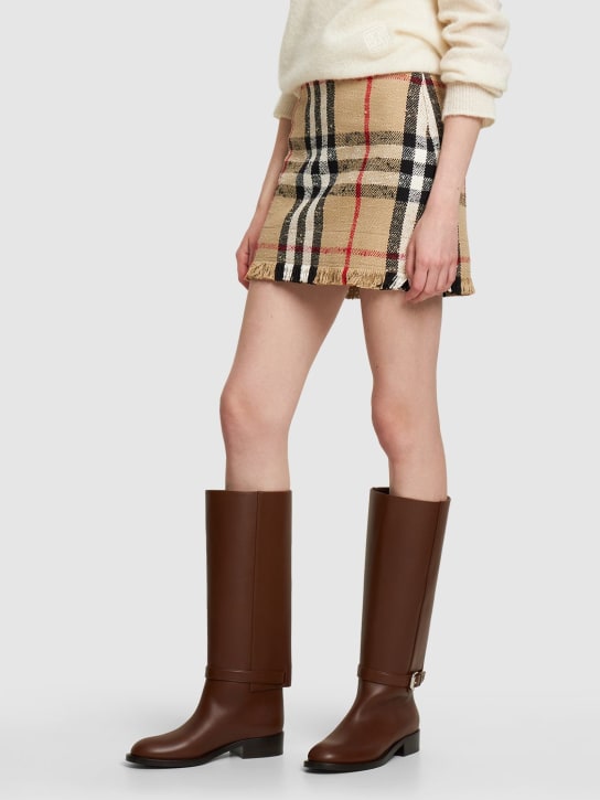 Burberry: 20mm Emmett leather tall boots - Brown - women_1 | Luisa Via Roma