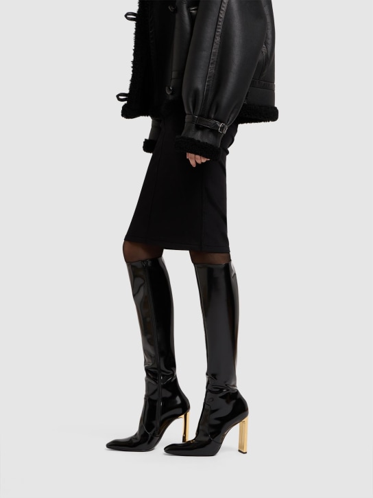 Saint Laurent: 105mm Auteuil leather boots - Black - women_1 | Luisa Via Roma