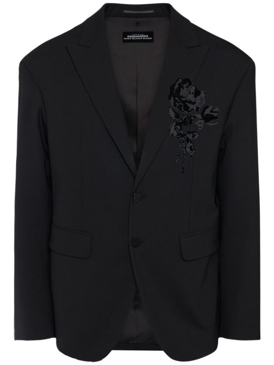 Dsquared2: Embroidered stretch wool jacket - Black - men_0 | Luisa Via Roma