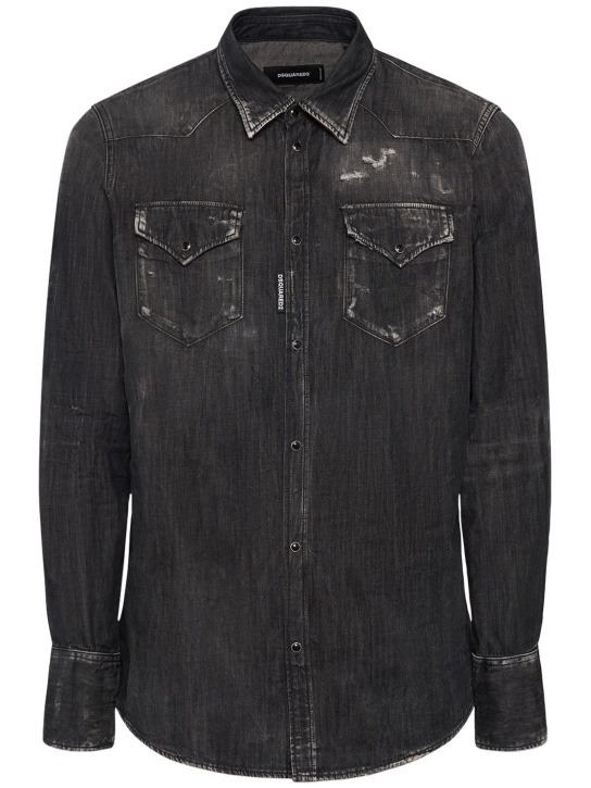 Dsquared2: Western cotton denim shirt - Black - men_0 | Luisa Via Roma