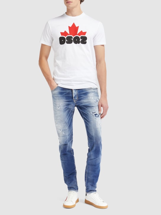 Dsquared2: T-Shirt aus Baumwolljersey mit Logodruck - Weiß - men_1 | Luisa Via Roma