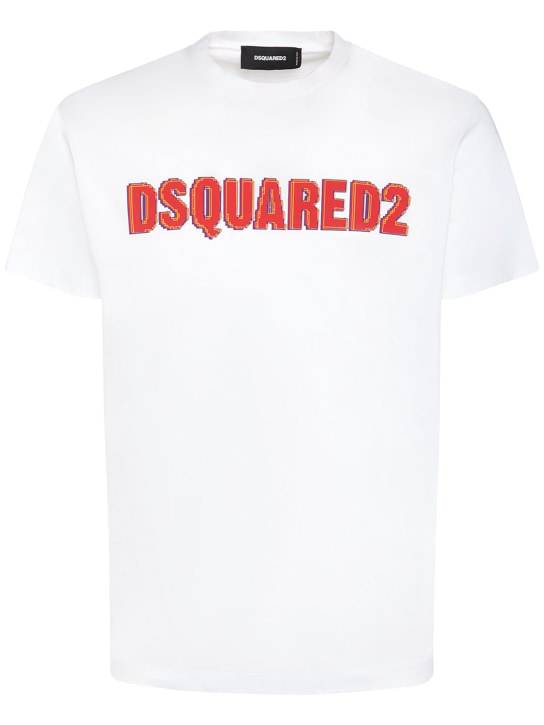 Dsquared2: T-shirt in jersey di cotone con logo - men_0 | Luisa Via Roma