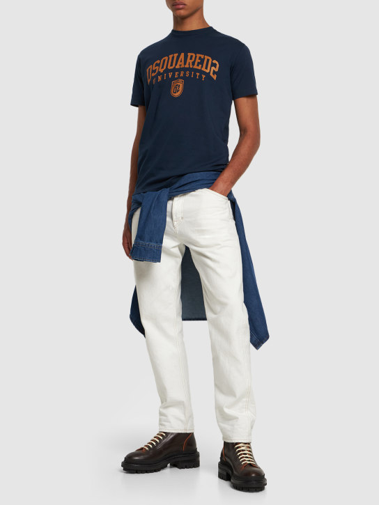 Dsquared2: University logo cotton jersey t-shirt - Navy - men_1 | Luisa Via Roma