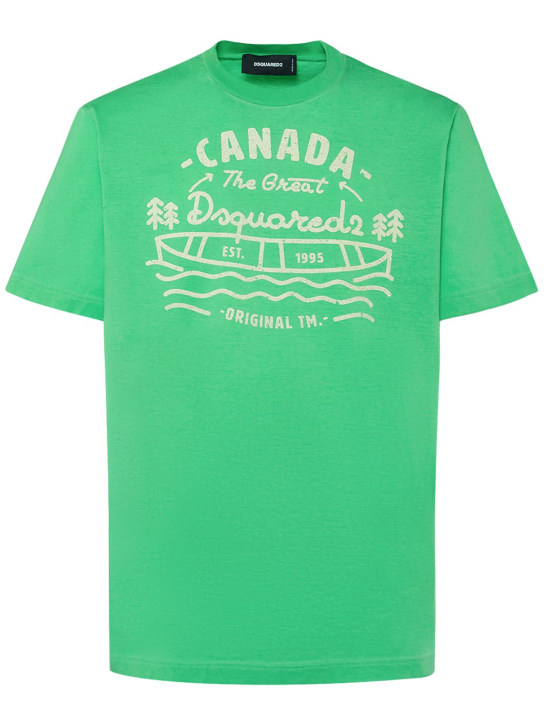 Dsquared2: Bedrucktes T-Shirt aus Baumwolljersey - Royal Green - men_0 | Luisa Via Roma