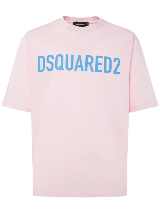 Dsquared2: Loose Fit logo printed cotton t-shirt - Baby Pink - men_0 | Luisa Via Roma