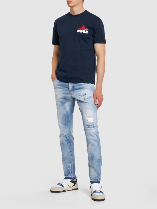 Dsquared2: T-shirt in jersey di cotone stampato - Navy - men_1 | Luisa Via Roma