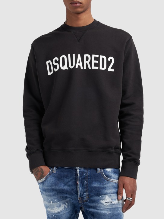 Dsquared2: Logo cotton jersey sweatshirt - Black - men_1 | Luisa Via Roma