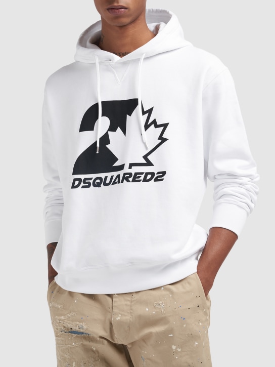 Dsquared2: Printed cotton jersey hoodie - White - men_1 | Luisa Via Roma