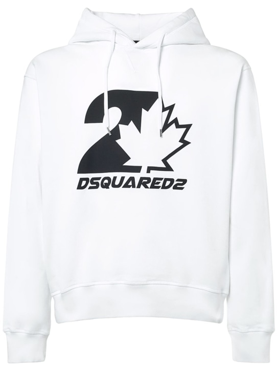 Dsquared2: Printed cotton jersey hoodie - White - men_0 | Luisa Via Roma
