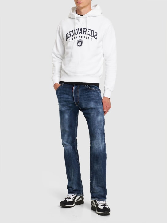 Dsquared2: University logo cotton jersey hoodie - White - men_1 | Luisa Via Roma