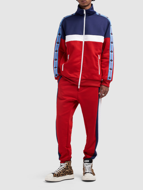 Dsquared2: Cotton blend zip track jacket - Red/White/Navy - men_1 | Luisa Via Roma
