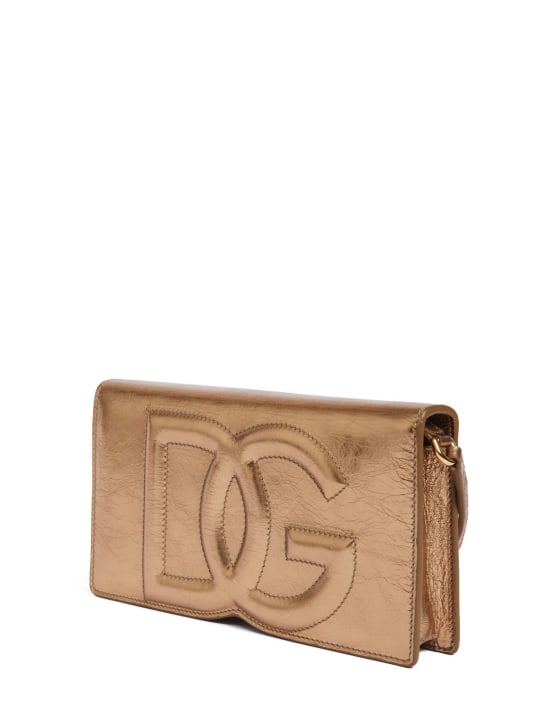 Dolce&Gabbana: Mini laminated logo wallet - Gold - women_1 | Luisa Via Roma