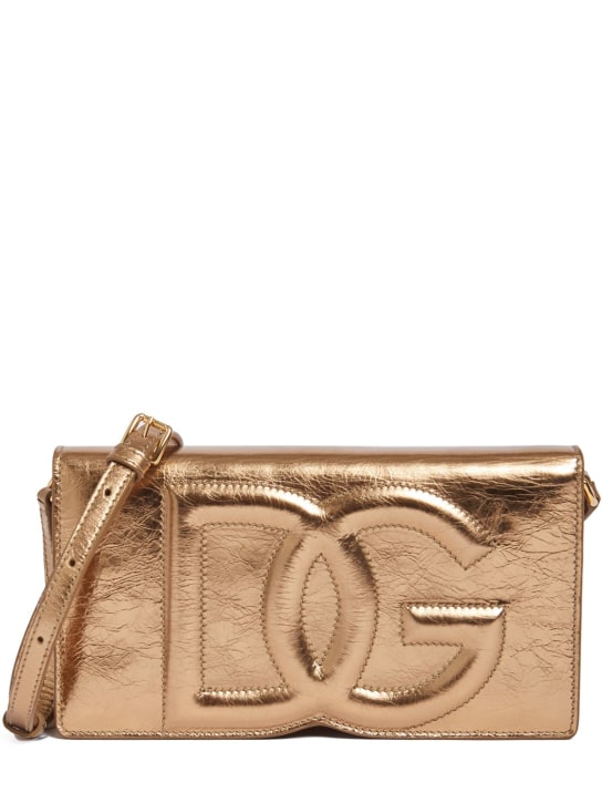 Dolce&Gabbana: Mini laminated logo wallet - Gold - women_0 | Luisa Via Roma