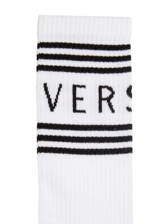 Versace: Sponge logo cotton blend socks - White/Black - men_1 | Luisa Via Roma