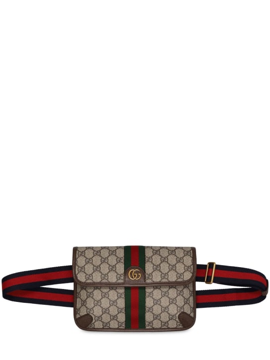 Gucci: GG supreme cotton blend belt bag - Beige/Brown - men_0 | Luisa Via Roma