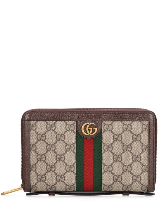 Gucci: GG Supreme canvas passport case - Beige/Ebony - men_0 | Luisa Via Roma