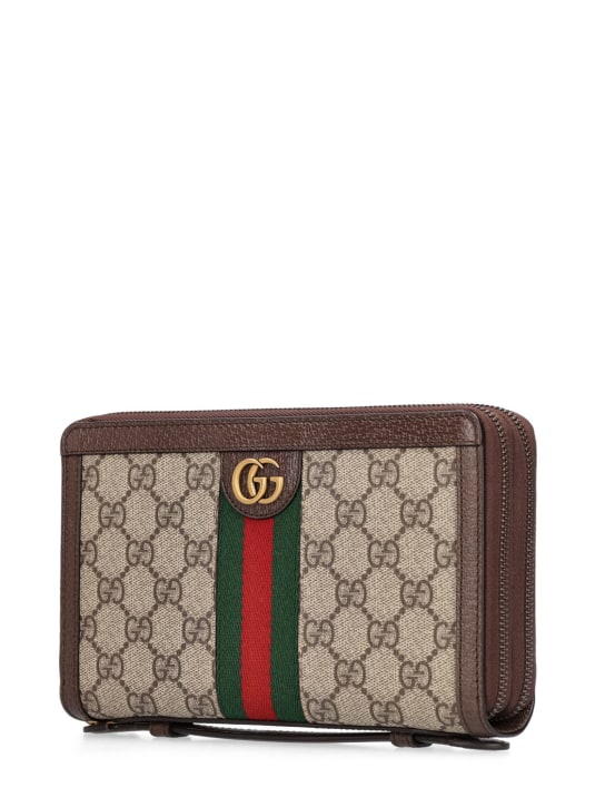 Gucci: GG Supreme canvas passport case - Beige/Ebony - men_1 | Luisa Via Roma